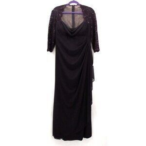Xscape by Joanna Chen Lace Formal Gown Womens Sz 14P Plum Sheer Sequin Lace